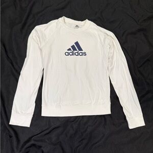 adidas White Long Sleeve Tee with Navy Logo